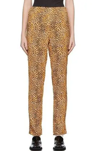 Ganni  Black & Orange Cheetah Spotted Print Crepe Pull-On Trouser Pants Sz 32/XXS