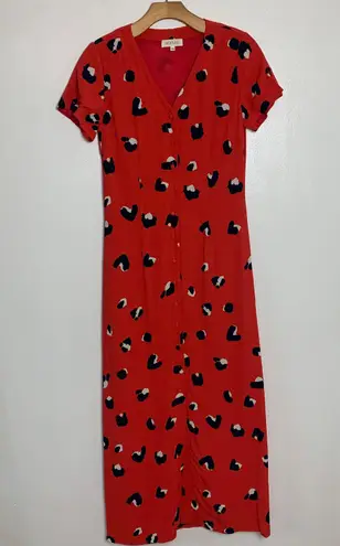 Roolee Maxi Short Sleeve Red Orange With Navy & Cream Leopard Cheetah Print XXS