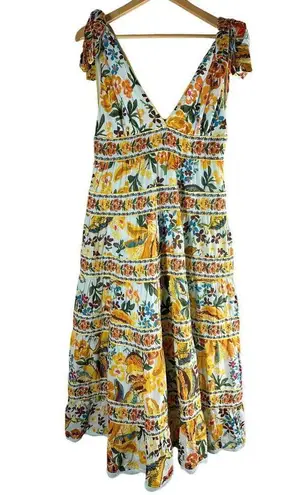Farm Rio Blue Spring Bananas Midi Dress Size Large Tropical Vacation Casual