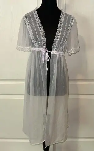 VTG SEARS WHITE SHEER DAINTY LACE TIE FRONT CARDIGAN HOUSE ROBE Size M