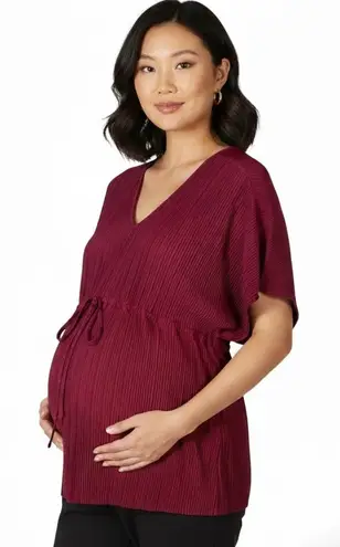 Ingrid + Isabel Plissé Tunic Maternity Top XL Burgundy Maroon Dolman Sleeve Red Size undefined