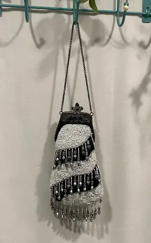 Stunning beaded teardrop bag tassels jewels fancy antique vintage Black