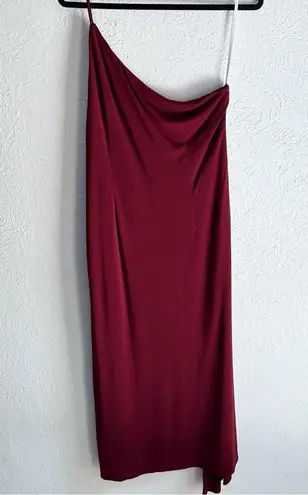 Halston Heritage Halston Camille One Shoulder Dress in Bordeaux Red Matte Jersey Sz 14 NWT