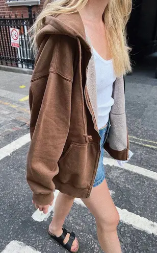 Brandy Melville Brown Christy Zip Up Hoodie