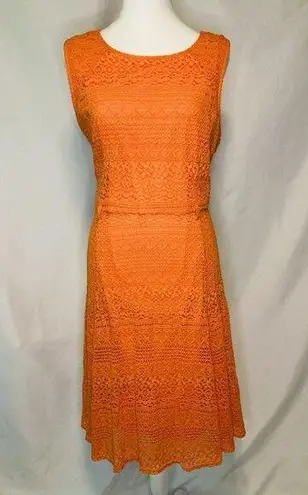 Valerie Stevens Valerie Steven’s Womens XL Orange Bright Crochet Knit Lace Shift Midi Dress Belt
