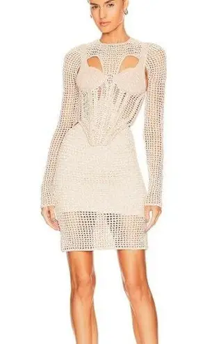 NWT Dion Lee Knit Pinnacle Stirrup Crochet Mini Dress Beige Marble Women XS