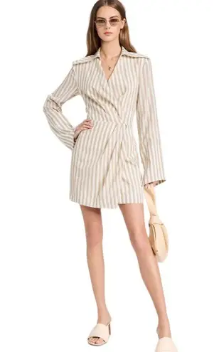 NANUSHKA Esma Cotton Linen Striped Wrap Open Back Mini Dress Size S NWT
