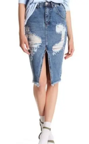 One Teaspoon  High Waist Distressed Denim Skirt