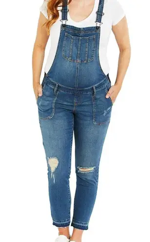 Indigo Blue Denim Distressed Maternity Overalls Size Small Maternity