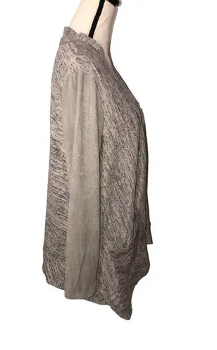 LOGO By Lori Goldstein Logo Lori Goldstein Size M Zip Front Cardigan Tunic Shacket Mixed Media Beige