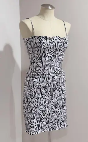 AFRM Black White Zebra Animal Print Smocked Stretch Bodycon Mini Dress Size XL