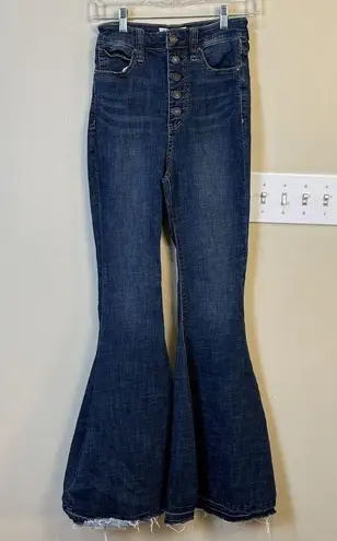 We The Free  FP Dark Wash High Rise 5 Button Fly Frayed Hem Flare Jeans Size 26