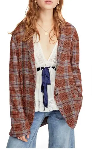 Free People : Simply Plaid Blazer Red Combo