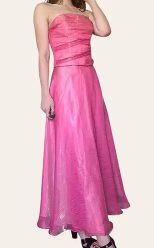 90s/y2k two piece vintage barbie pink shimmery chiffon prom dress