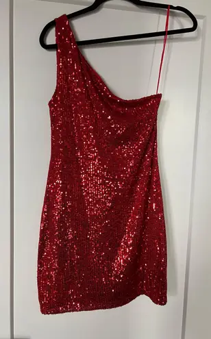 BB Dakota Red Sequin One Shoulder Dress