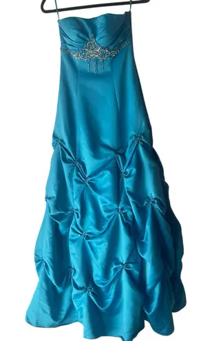 Jump Y2k Juniors 3/4 Blue Prom Bedazzled Fairy Princess Strapless Maxi Dress