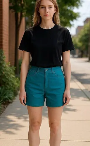 *Vtg NY Line Mom Shorts Womens Size L Turquoise Festival Streetwear Y2K 90's Blue Size L