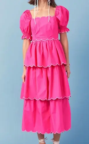 English Factory Scallop Tiered Dress Hot Pink 100% Cotton NWT $185 Contemporary