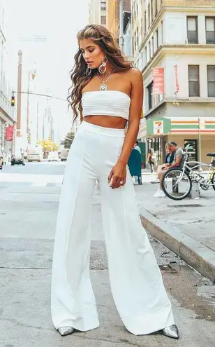 Miss Circle Sayuri Seashell White Stretch Crepe Strapless Top Bandeau Sz Medium