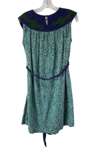 Mata Traders Vintage Inspired Embroidered Cotton Mini Shirt Dress Womens Medium Green