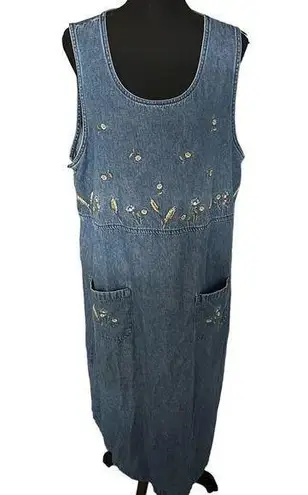 Classic Elements Vintage Floral Embroidery Denim Overall Dress 16\18W Women’s