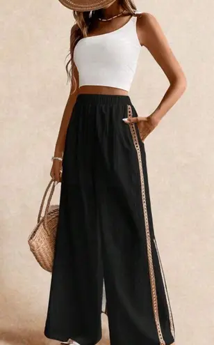 New Evil Eye Wide Leg Pants In Black & Tan Combo Size L - Image 2