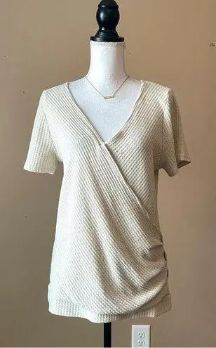 Lazy sundays  | Cream Waffle Knit Spliced Neckline Top Sz L