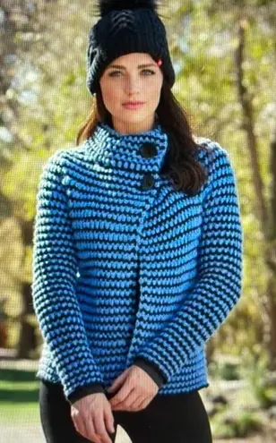 Krimson Klover Midnight Sun Button Cardigan Blue Black Womens Small Wool Alpaca