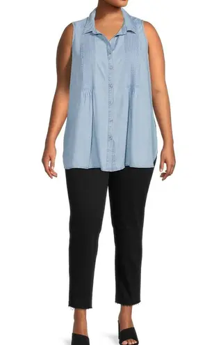 Terra & Sky  Plus Size Sleeveless Pintuck Shirt Women’s
2X Denim Blue Button Down