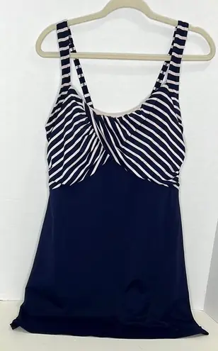 Lands End Women Modest Twist Front Dresskini Top Swimsuit Size 10 Blue