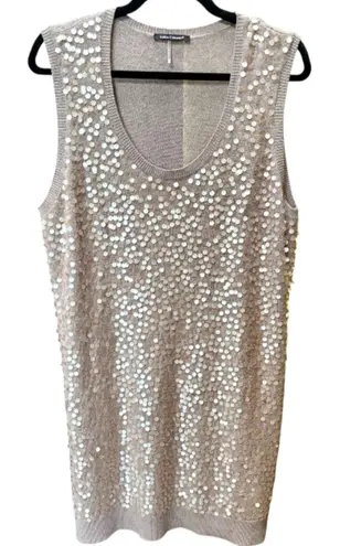 Luisa Cerano y2K Luxe Knit Cashmere Mini Sweater Dress with Sequins size 16 Gold