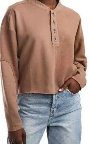 Gilded Intent Brown Slouchy Cropped Pullover Henley Women’s Size M