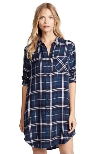 Rails BIANCA BUTTON DOWN GREEN BLUE PLAID TUNIC FLANNEL SHIRT-DRESS S