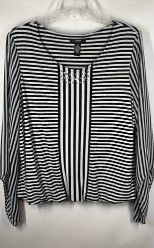 Alfani Women's Batwing Sheer Sleeves Blouson Top Black And White Size P/L