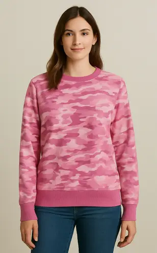 Tek Gear  Ultrasoft Fleece Sweatshirt Pink Camo Crewneck Long Sleeve Size S thumbnail 1