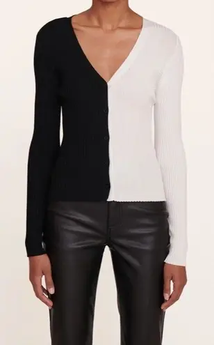 STAUD Cargo Color block Ripped Black And White Button Down Cardigan Pullover S