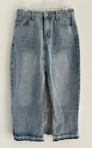 High Rise Denim Skirt Womens Size Medium Slit Southwestern Western Desert Boho Blue