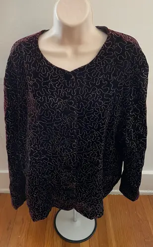 Maggie McNaughton Vintage Velvet Maroon With Gold Embroidery Button Up Blazer, size 24W