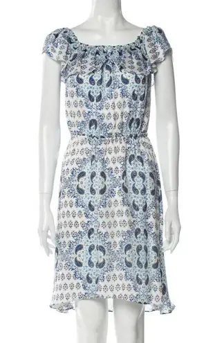 L'Agence Blue White Paisley Print 100% Silk Dress