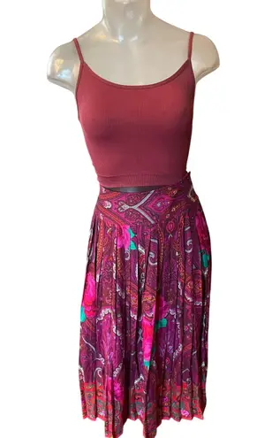 Vintage KENZO Paris Pleated Midi Skirt Paisley Roses Size 38 (fits XS) OLD MONEY Red