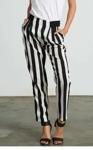 Sans Souci NWT Striped Lightweight Satin Feel Trouser Ankle Pant XL Black White
