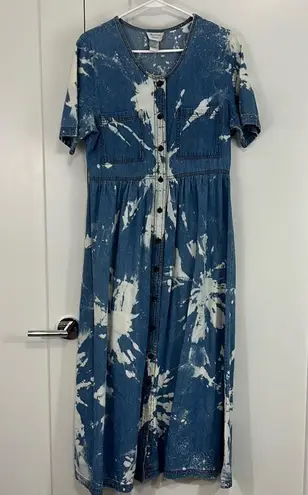 Vintage Jasmine Rose Medium Blue and White Bleach Tie Dye Denim T