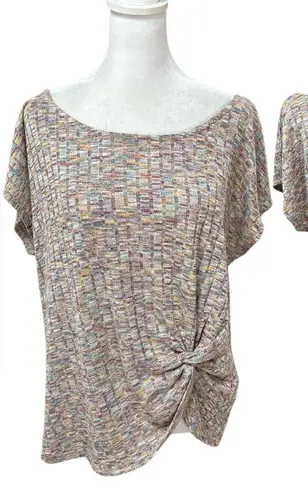 W5 Multicolor Women's Ruched /Knotted Side Short Sleeve Scoop Neck Sweater XL