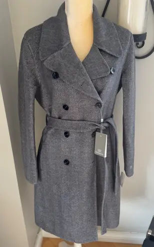 SOIA & KYO Safira Double Breasted Wool Herringbone Coat, Black/Gray Medium NWT - Image 1