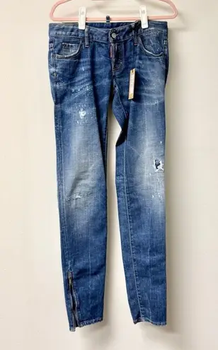 DSquared NWT Dsquared2 Button Fly Super Slim Distressed Skinny Jeans Blue Women's Size 30 - Image 3