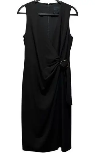 Alex Marie Womens Black Sleeveless Wrap Style Midi Dress With Ring Detail Size 6