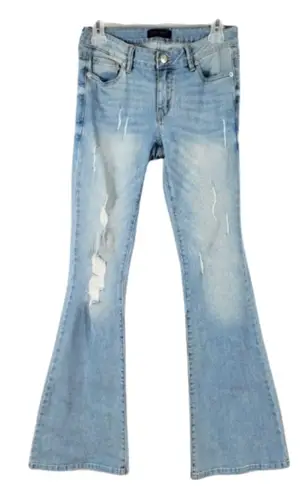 Just USA Light Blue Distressed Flared Leg High Rise Jeans Size 3 Junior.