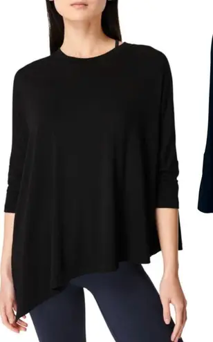 Sweaty Betty Mellow Asymmetric T-shirt Tee Split Hem Jersey Black Size Large - Image 1