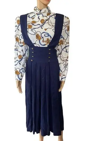 O'Neil Patty O’Neil Vintage 80s Western Preppy Equestrian Mock Neck Pinafore Midi Dress