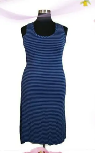 British Khaki Blue Stripe Sleeveless HighLow Dress